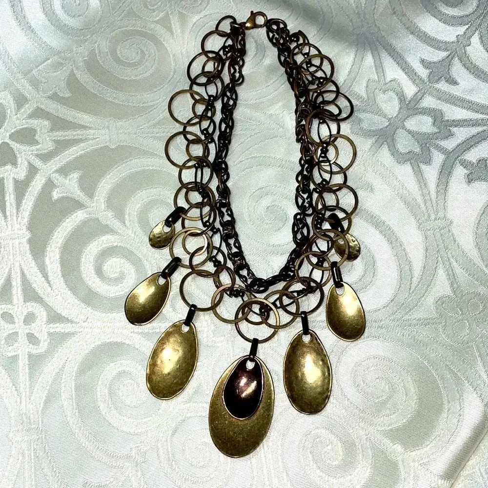 Chico’s concave and rings two tone metal convertible long or short necklace